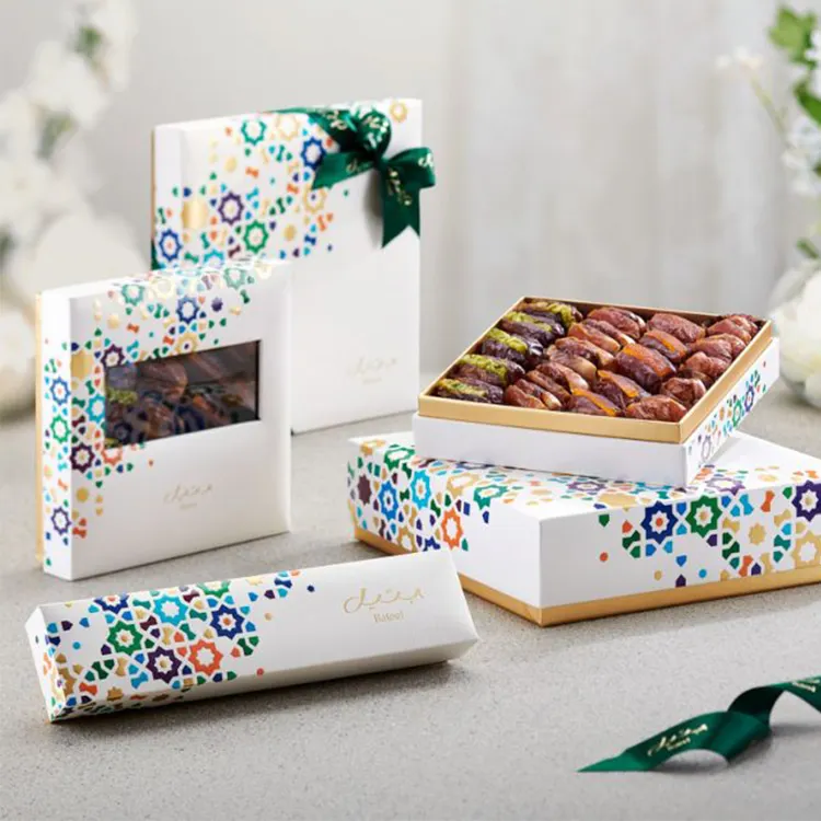 هدية فاخرة رائعة خنفساء الطير العربي رمضان علبة شوكولاتة تمور ترويجية oem تواريخ سعر منخفض