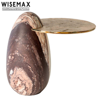WISEMAX FURNITURE Usine Table basse ronde de haute qualité avec plateau en verre, plateau en métal, table d'appoint de luxe en pierre de marbre naturel