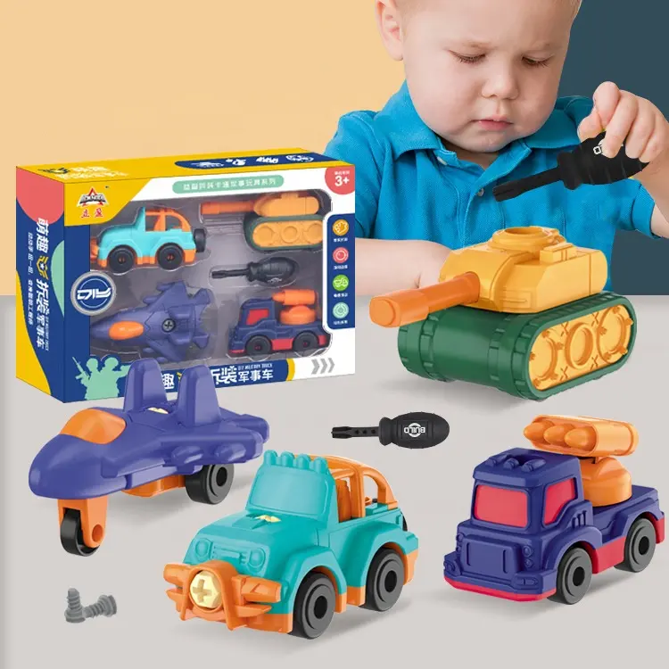 2023 wholesale children disassembling nuts military car boy DIY simulation educational cartoon model toys