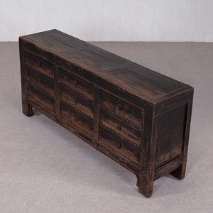 Armoire Wabi-Sabi à 9 tiroirs en bois massif, commode à profil <span class=keywords><strong>bas</strong></span> effet vieilli, menuiserie chinoise vintage pour salons et salles à manger - Product Image 2