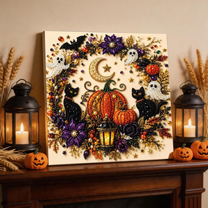 Kit DIY d'art 3D en perles fait main, Décoration d'Halloween, Peinture diamant murale à motifs Fantôme, Vache, Chat, Crâne, Sorcière, Citrouille, Lune - Product Image 5