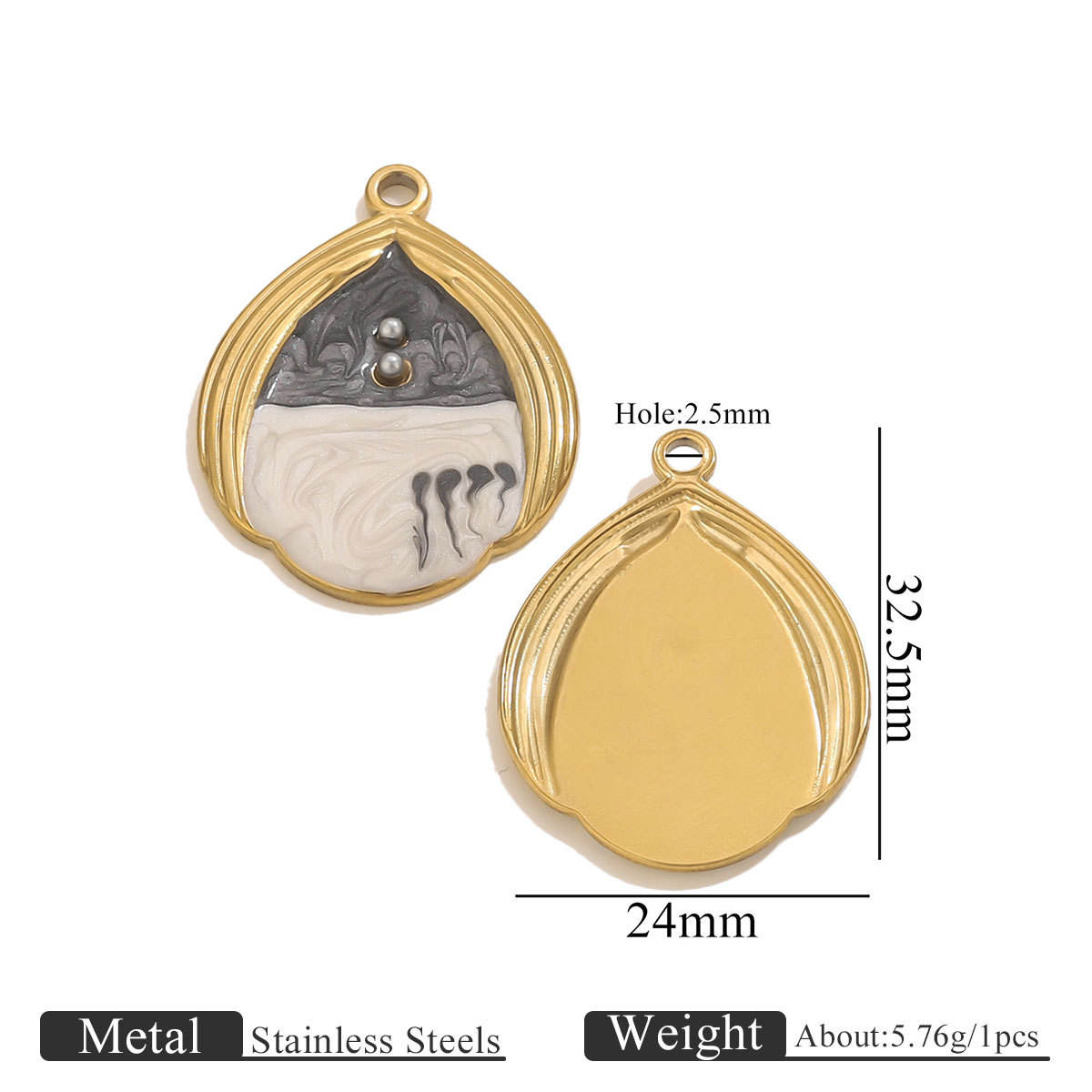 Water drop 2 pearls gradual change - black + white