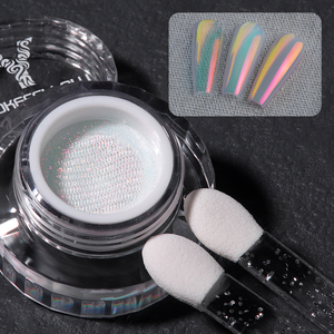 Poudre à ongles chromée YOKEFELLOW GleamTap 0,3g pot GT118 Vert Bleu avec effet aurore rose corail pour la décoration des ongles - Product Image 1