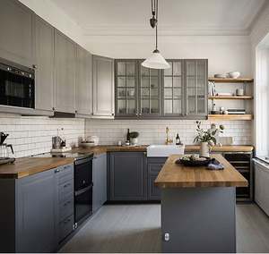 Armoires de cuisine laquées contemporaines de forme incurvée, prêtes à assembler, îlot en acier inoxydable, structure en MDF, évier en verre pour usage domestique - Product Image 6