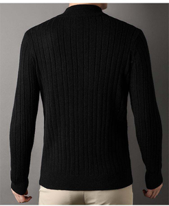Pull côtelé torsadé anti-rétrécissement respirant à col montant et fermeture éclair quart de tour pour hommes, style décontracté professionnel, vente en gros OEM - Product Image 2