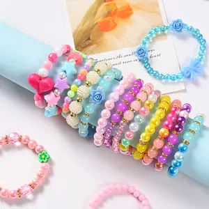 Wholesale Cartoon Candy Colors Beaded Bracelet Girls Little Princess Style Jewelry Pearl Bead Bracelets For Children Kids