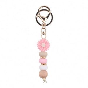 Small Daisy DIY Eco-Friendly Carabiner <b>Keychain</b> Pendant Silicone Bead String Bag Bracelet with <b>Keychain</b> - Product Image 3