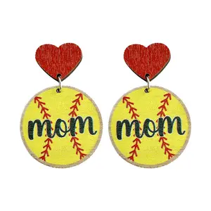 Moda mamá deportes pendiente joyería Softball béisbol voleibol fútbol pendientes para mujer