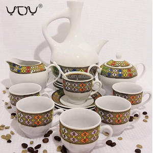 Vente en gros d'usine, design personnalisé turc et arabe, porcelaine fine carrée, 15 pièces, 17 pièces, tasse à café éthiopienne, art, reine de Saba, service à thé - Product Image 5