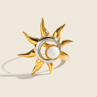 Anillo Abierto Ajustable de Dos Tonos con Piedra Natural X&L, Chapado en Oro de 18K, Acero Inoxidable, Joyería Moderna para Mujer, Regalo