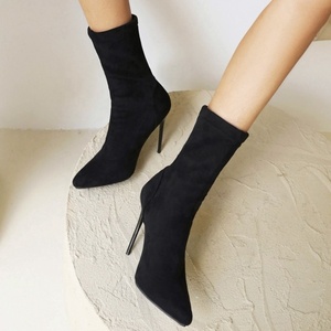 Bottines à talon aiguille, hauteur cheville, en daim PU extensible, sexy, pour femmes, talon fin, grande taille 48 - Product Image 5