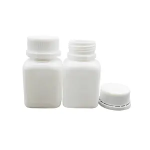 Botol Tablet Putih HDPE persegi kotak kemasan medis kapsul putih plastik kecil 30ml dengan tutup tahan rusak