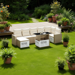 Set Divano da Giardino Beige in Rattan per Esterni con Cuscini, Design Contemporaneo per Patio e Giardino - Product Image 2