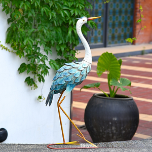 Grote Vogel Tuin Kunst Buiten Blauwe Reiger Metalen Tuinkraan Sculpturen Waterdichte Art Deco 67cm H - Product Image 2