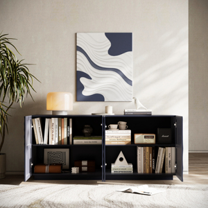 Hiện Đại Hình Chữ Nhật Hải Quân Màu Xanh Lưu Trữ 4 Cửa Xoắn Ốc Hạt Giọng Lưu Trữ <span class=keywords><strong>Sideboard</strong></span> Đơn Lập Lưu Trữ Tủ Tự Chọn - Product Image 3