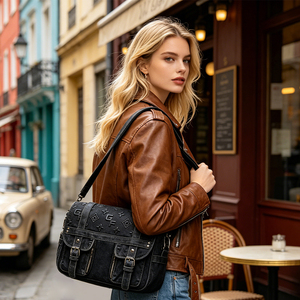 Sac messager à rabat en denim noir délavé avec monogramme, pour homme, multi-poches, utilitaire, sac bandoulière, fermeture éclair, tendance, imperméable - Product Image 4