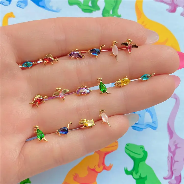 Dinosaur Stud Earrings SP INS Style New Summer Tropical Rainforest Collection 18K Real Gold Plated Cute Brass Handmade Jewelry
