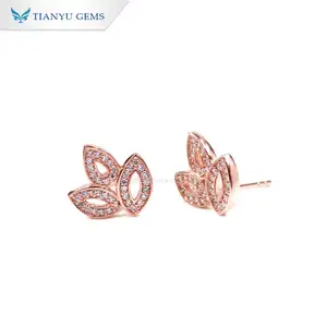 Tianyu रत्न फैशन गहने 925 स्टर्लिंग चांदी महिलाओं के लिए गुलाब सोना मढ़वाया moissanite हीरे की बाली सेट