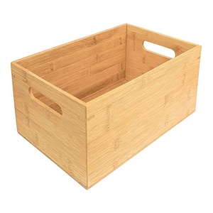 Bamboo Wood Storage Box with Handles Bathroom Organising Bin Stackable Wooden Pantry Cupboard & Shelf Organiser