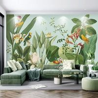 Papier peint sans couture personnalisé, fond mural, peinture murale minimaliste de plantes tropicales, taille personnalisée, tissu mural décoratif auto-adhésif