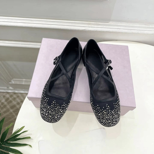 Zapatos Planos Mary Jane Jimmying para Mujer, Negros con Pedrería Degradada, con Tira Cruzada en el Dedo, Estilo Ballet, Casuales, Cómodos y Suaves para el Día a Día, Sin Cordones - Product Image 1