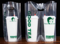 Sacs de transport pour boissons en PE imprimés sur mesure, directement de l'usine, pour un ou deux gobelets, café, bubble tea, sacs d'emballage en plastique à emporter