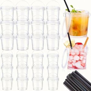 Seau polyvalent de 32 oz en plastique transparent avec couvercles et pailles pour crème glacée, boissons froides, fruits, fêtes estivales à la plage, lait - Product Image 1