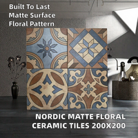 Carreaux de céramique à motif nordique moderne 200x200mm, finition mate émaillée, antidérapants, résistants à l'usure, motif floral, pour murs et sols intérieurs