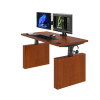 Bureau modulaire à double moteur à grain de bois, bureau debout réglable en hauteur, bureau électrique en bois pour salon