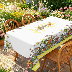Wholesale Waterproof Yellow Spring Floral Border Printed <strong>Table</strong> <strong>Cloth</strong> for <strong>Easter</strong> Party Dining Decor - Product Image 1