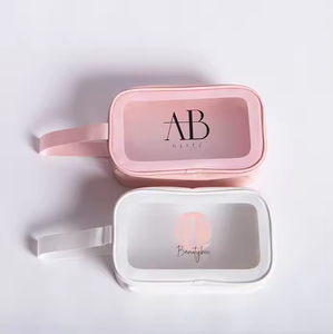 Custom Logo <b>Silk</b> <b>Screen</b> Printed Cost-Effective Large Travel Waterproof PU Leather Cosmetic Pouch Zipper Wash Makeup Bag Handle - Product Image 1