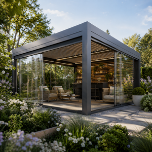 Pergola motorisée extérieure en alliage d'aluminium avec stores orientables, auvent motorisé, pour cour, jardin, véranda, villa moderne, grand pavillon, gris - Product Image 4