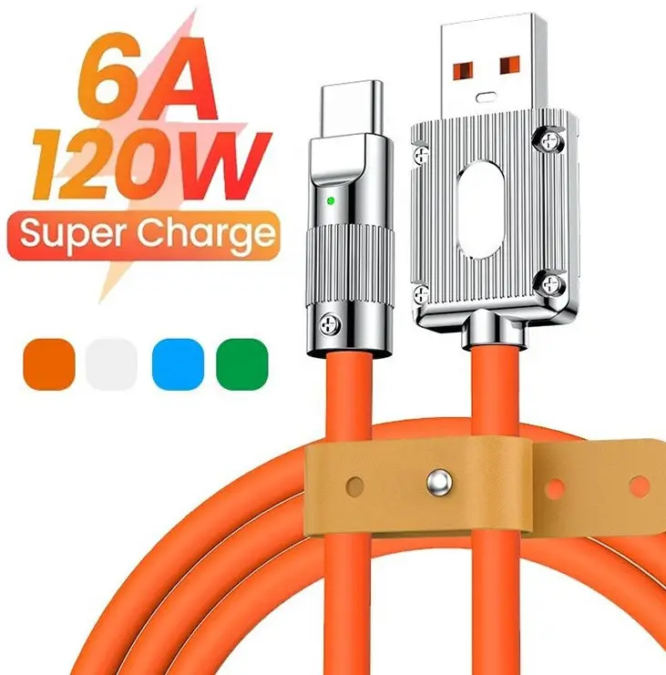 Para iPhone para Samsung 120W 6A USB de carga rápida para IOS V8 tipo C Cable de cargador Micro 8pin para Apple Android