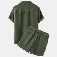 Tenues décontractées d'été pour hommes Ensemble short en velours côtelé 2 pièces surdimensionné personnalisé Ensemble à manches courtes tissé respirant