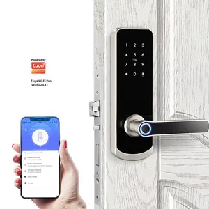 IP65 Aluminium Keypad Wireless Digital Keyless Entry Fingerprint Password Login Door Handle Lock App Smart Door Lock Tuya