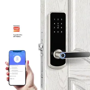 IP65 Aluminium Keypad Wireless Digital Entri Tanpa Kunci Kata Sandi Sidik Jari Login Handle Pintu Kunci Aplikasi Smart Door Lock Tuya