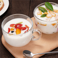 Mug à café en verre style industriel avec poignée pour petit-déjeuner, thé, lait, boisson, flocons d'avoine, yaourt, cappuccino, céréales, latte