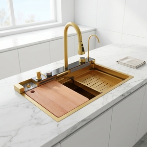 Lavelli da cucina multifunzione moderni e intelligenti in acciaio inox 304, set completo da cucina con lavello e tutti gli accessori. - Product Image 4