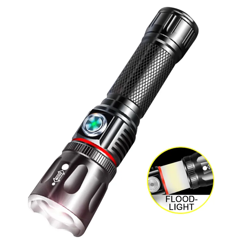 500 Lumens 5 Modes Aluminum alloy IPX4 Waterproof Torch with Surround Light USB Rechargeable Zoomable Tactical Flashlight