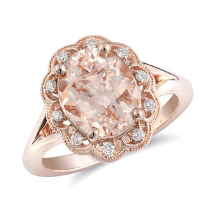 Bague en or rose Ross Simons avec morganite ronde, halo ovale en morganite et tourmaline, certifiée IGI, plaquée rhodium pour les mariages - Product Image 4