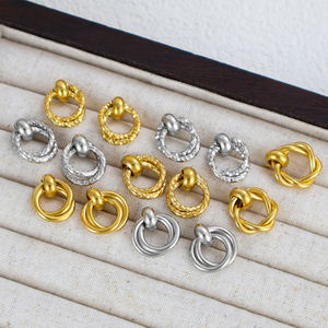 Pendientes de Aro Redondos de Acero Inoxidable, Chapados en Oro de 18K y Plata, Impermeables, Multicapa, en Forma de C, para Mujer, Regalo de Joyería - Product Image 2