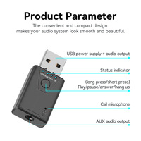 Adaptor USB BT 5.4 3.5mm Aux Musik Stereo Nirkabel untuk Mobil & PC Penerima Audio Nirkabel Keluaran Ganda dengan Mikrofon