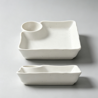 ESTICK Assiette de banquet carrée en porcelaine à compartiments indépendants pour réunions de famille, style japonais minimaliste, compatible micro-ondes, plat profond, prix bas