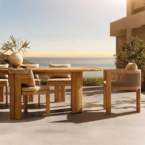 Ensemble de salle à manger de jardin en teck et corde, mobilier d'extérieur en corde, chaise et table en teck pour patio ou usage hôtelier - Product Image 1