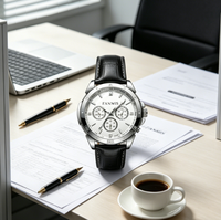 Montre chronographe en cuir avec logo personnalisé, mouvement à quartz de luxe G10.212, montre originale de marque avec bracelet en caoutchouc