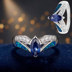 Art Palace 925 Silver Marquise Sapphire Women's Geometric Gemstone Ring Pave Setting Rhodium Plated Elegant Classic Engagement - Product Image 3