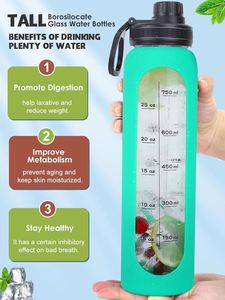 Bouteille d'eau en verre borosilicate sans BPA, anti-fuite, avec manchon en silicone, grande capacité de 1000 ml, portable pour la salle de sport, la randonnée, les sports - Product Image 4