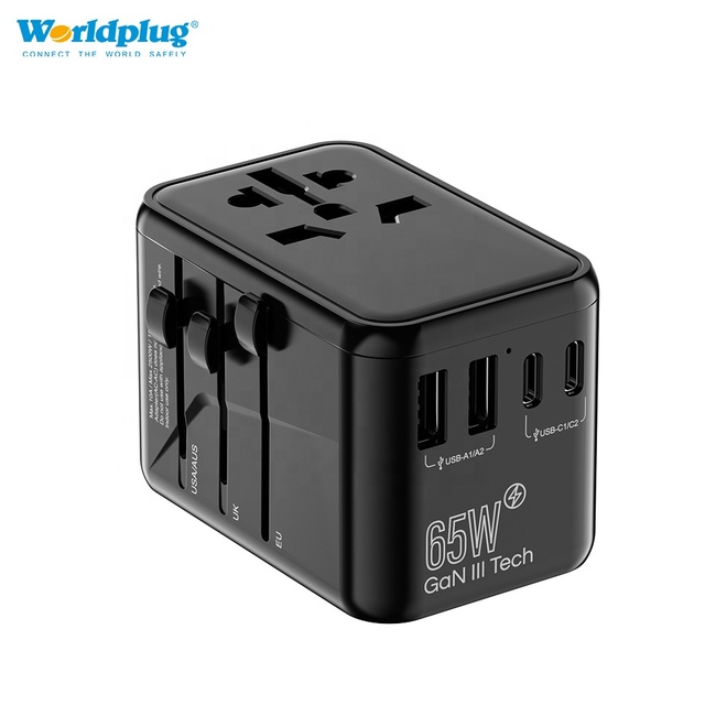 Worldplug GaN PD 65W Fast Charge Universal Travel Power Adapter with Type-C Ports for Laptop Camera & Earphone-CE Certified