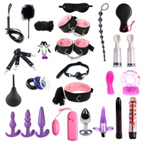 En stock 28 pièces : Anneau de retardation en cuir BDSM SM, Plug anal, Jouets sexuels de bondage, Boule buccale, Kit de bondage pour lit, Équipement de retenue BDSM