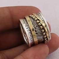 Kadınlar için Vintage Çiçek Desenli Döner Yüzük, 18mm, İki Renkli Altın Kaplama Gümüş Alaşımlı Geniş Bant